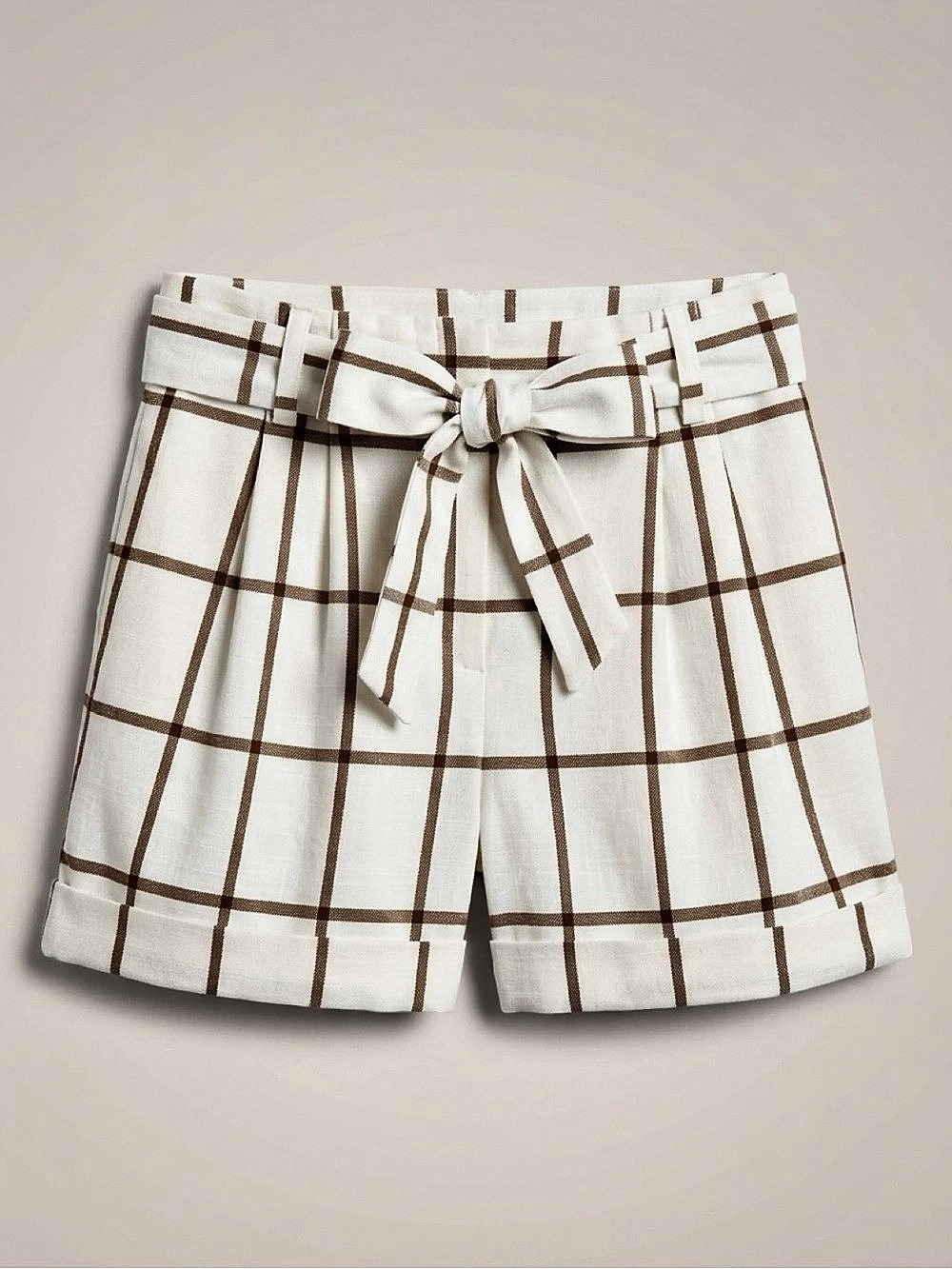 Worthington Plaid High Waist Shorts in White & Brown Size 10 Like New